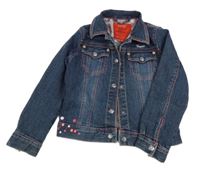 Tmavomodrá tepláková riflová crop bunda se cvočky ESPRIT