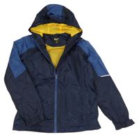 Tmavomodro-modrá šusťáková nepromokavá funkční jarní bunda s kapucí + sáček crivit