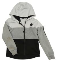 Čeno-šedo-bílá tech fleece propínací mikina s nášivkou a kapucí PEP&CO