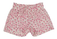 Bílo-růžové kytičkované vzorované paper bag kraťasy F&F