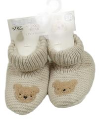 Nové - světlebéžové pletené zateplené bačkory s medvídkem M&S vel. 15,5-18,5 