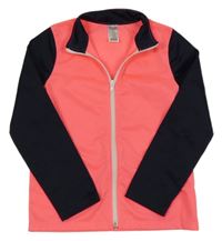 Křiklavě korálovo-tmavomodrá funkční sportovní propínací mikina Decathlon