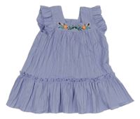 Světlefialové žebrované vzorované šaty s kytičkami a volánky SHEIN