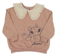 Starorůžová oversize mikina se Stitchem a límečkem s volánky PRIMARK