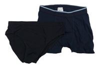 2Set - Černé slipy + tmavomodré boxerky TCM
