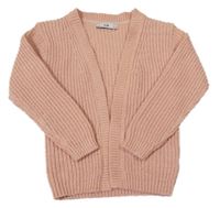 Pudrový melírovaný třpytivý žebrovaný svetrový cardigan C&A