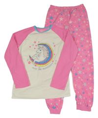 Bílo-růžové fleecové pyžamo s jednorožcem a hvězdičkami PRIMARK