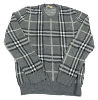 Tmavošedo-černo-bílý kostkovaný svetr BURBERRY