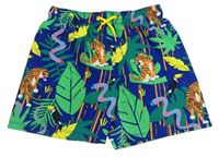 Safírovo-zelené plážové kraťasy s listy a zvířaty H&M
