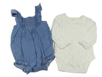 2x body - bílé s listy + modré riflového vzhledu s volánky Primark