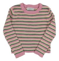 Růžovo-khaki pruhovaný žinylkový svetr Primark