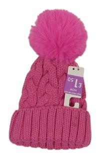 Nové - Tmavorůžová pletená čepice s bambulí Next
