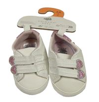 Nové - Bílé koženkové capáčky se srdíčky Primark vel. 16