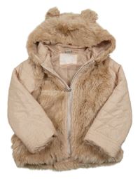 Starorůžová kožešinovo/šusťáková zateplená bunda s kapucí Tu