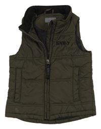 Tmavokhaki šusťáková zateplená vesta s výšivkou H&M