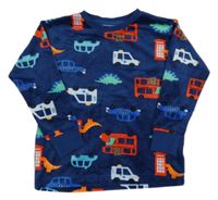 Tmavomodrá plyšová pyžamová mikina s auty a dinosaury Matalan