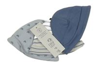 Nové - 3x bavlněná čepice - světlemodrá s duhami + bílo-modrá pruhovaná + modrá F&F