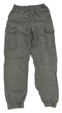 Šedé plátěné cargo cuff kalhoty s úpletovým pasem H&M