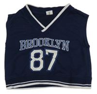 Tmavomodrá tepláková crop vesta s číslem Page One Young