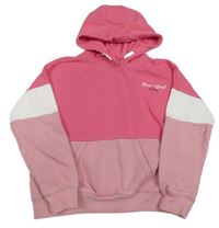 Tmavorůžovo-růžovo-bílá oversize mikina s nápisem a kapucí M&S