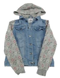 Modro-šedá riflovo/tepláková bunda se sluchátky a kapucí Pepperts