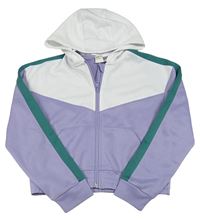 Lila-bílá sportovní propínací crop mikina s kapucí H&M