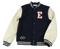 Tmavomdoro-krémová flaušovo/koženková podšitá baseballová bunda s písmenem H&M