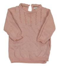 Růžové třpytivé svetrové šaty s perforovaným vzorem Noppies