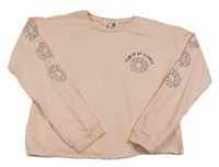 Růžová lehká crop mikina s květinami