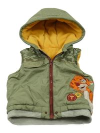 Khaki-army šusťáková zateplená vesta s kapucí a Tygrem George
