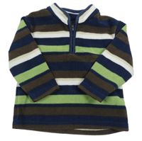 Hnědo-tmavomodro-zelená pruhovaná fleecová mikina Mothercare