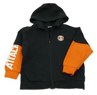 Černo-oranžová propínací mikina s nášivkou a kapucí