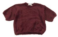 Vínový chlupatý crop svetr H&M