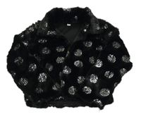 Černé puntíkaté kožešinové bolerko