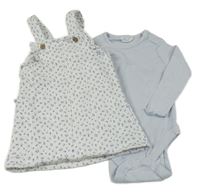 2set - Bílé květované teplákové laclové šaty + světlemodré žebrované body F&F