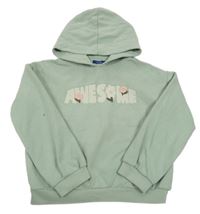 Světlezelená mikina s nápisem s květy a kapucí Okaidi