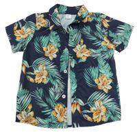 Tmavomodrá květovaná košile s listy Shein