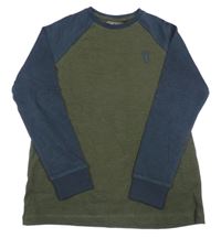 Khaki-tmavomodré triko s výšivkou Next