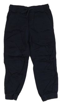 Tmavomodré plátěné cuff kalhoty H&M