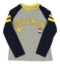 Šedo-tmavomodré triko s Pikachu a Pokéballem