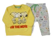 2 set - Žlutá mikina se Snoopym + šedé vzorované tepláky 