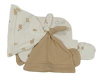 Nové - 4 set - 2x bílo-hnědá čepice + 2x bílo-hnědé rukavice Primark