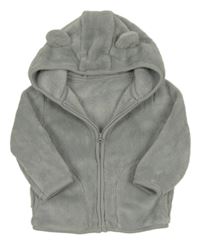Šedá plyšová propínací mikina s kapucí 
