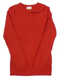 Červený žebrovaný lehký svetr s límečkem F&F