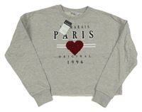 Nové - šedá crop mikina s nápisem a srdcem z flitrů Primark