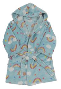 Světlemodrý chlupatý župan s duhami a kapucí 