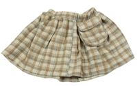 Hnědo-smetanová kostkovaná úpletová kolová sukně s kapsou 