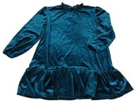 Tmavozelené sametové šaty s volánkem dunnes 