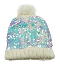 Bílá flitrová zateplená čepice s bambulí 