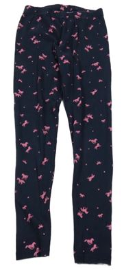 Tmavomodré žebrované legíny s koníky 